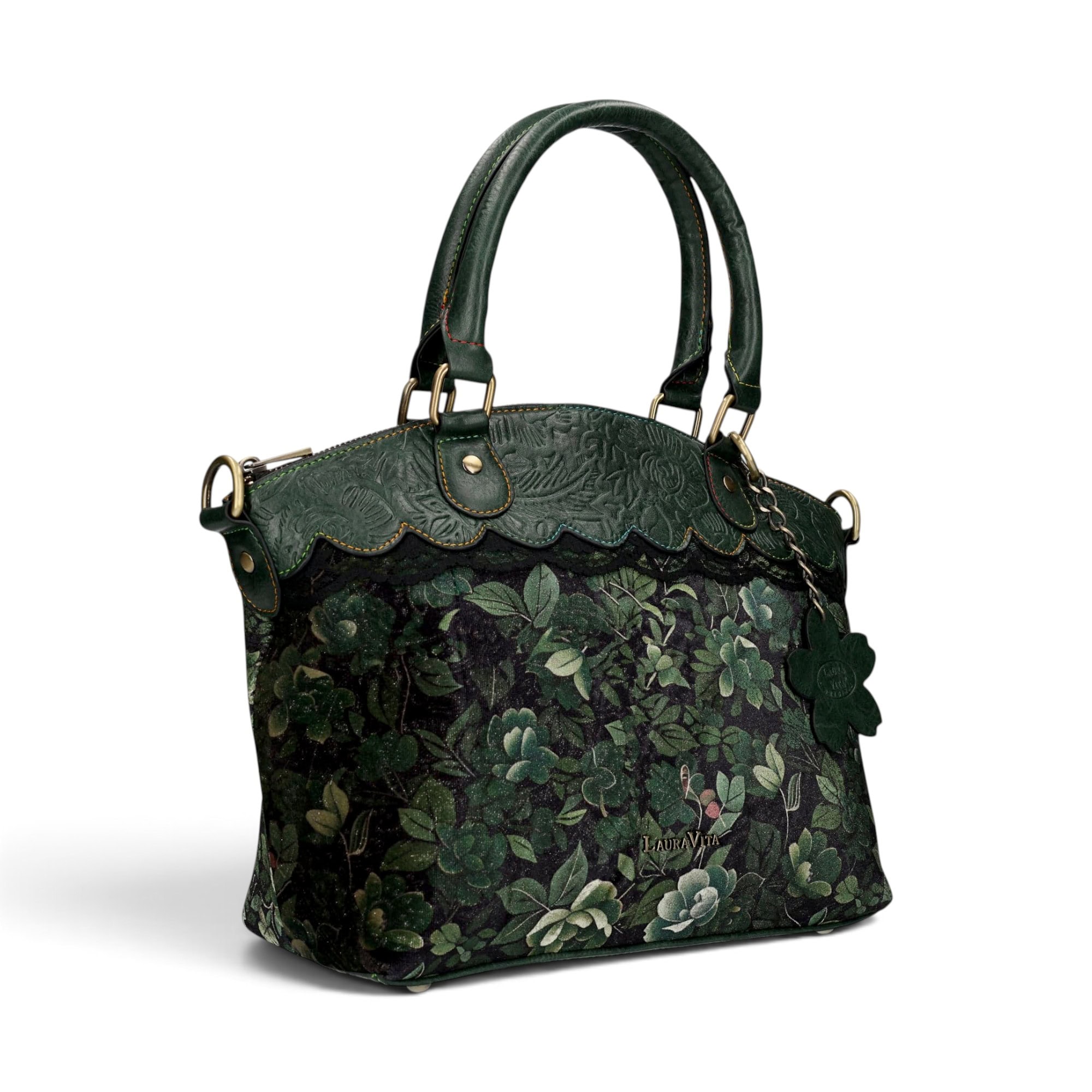Geantă damă Laura Vita ARTIRA 05 Vert – imprimeu floral, geantă de mână și umăr, 26 × 29 × 14 cm