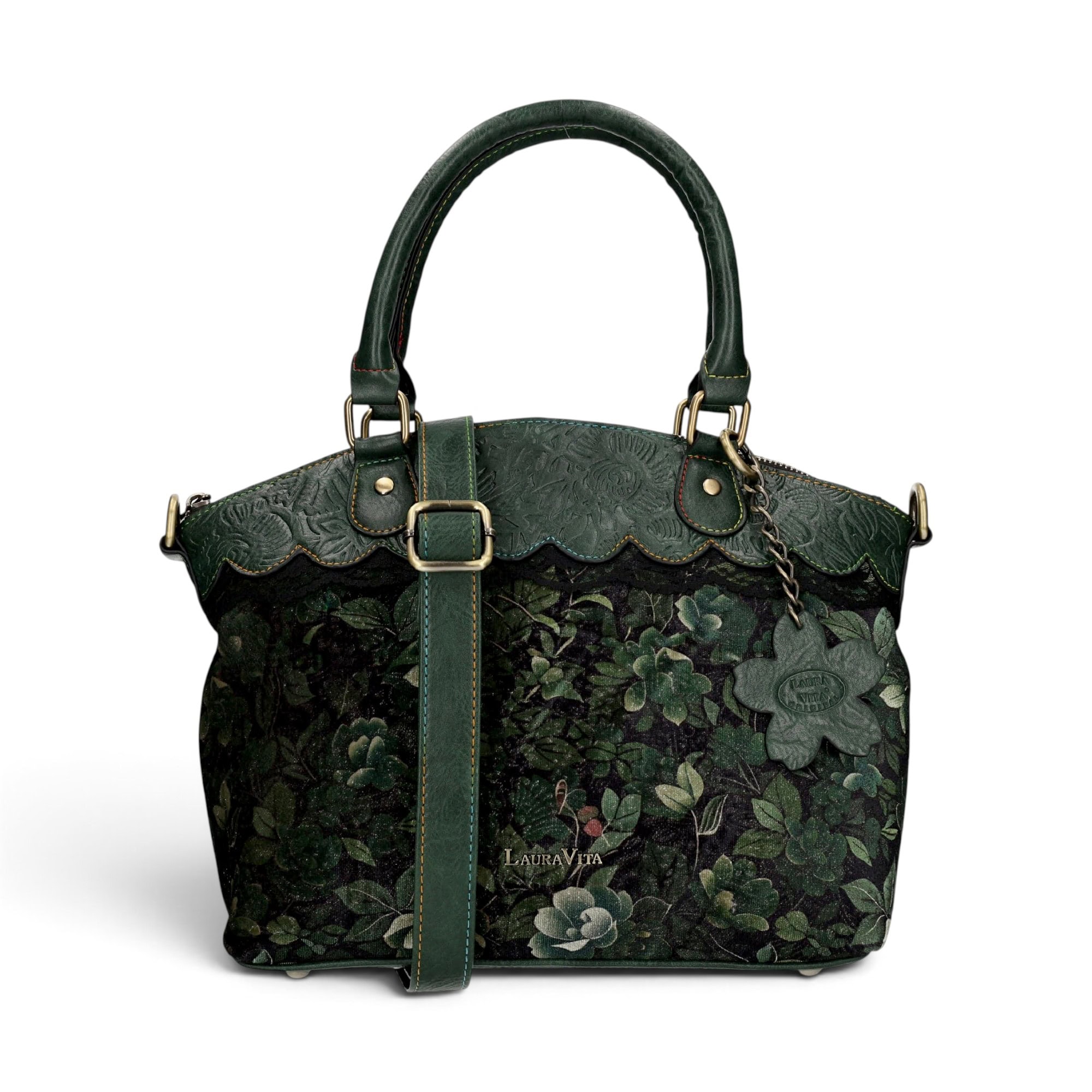 Geantă damă Laura Vita ARTIRA 05 Vert – imprimeu floral, geantă de mână și umăr, 26 × 29 × 14 cm