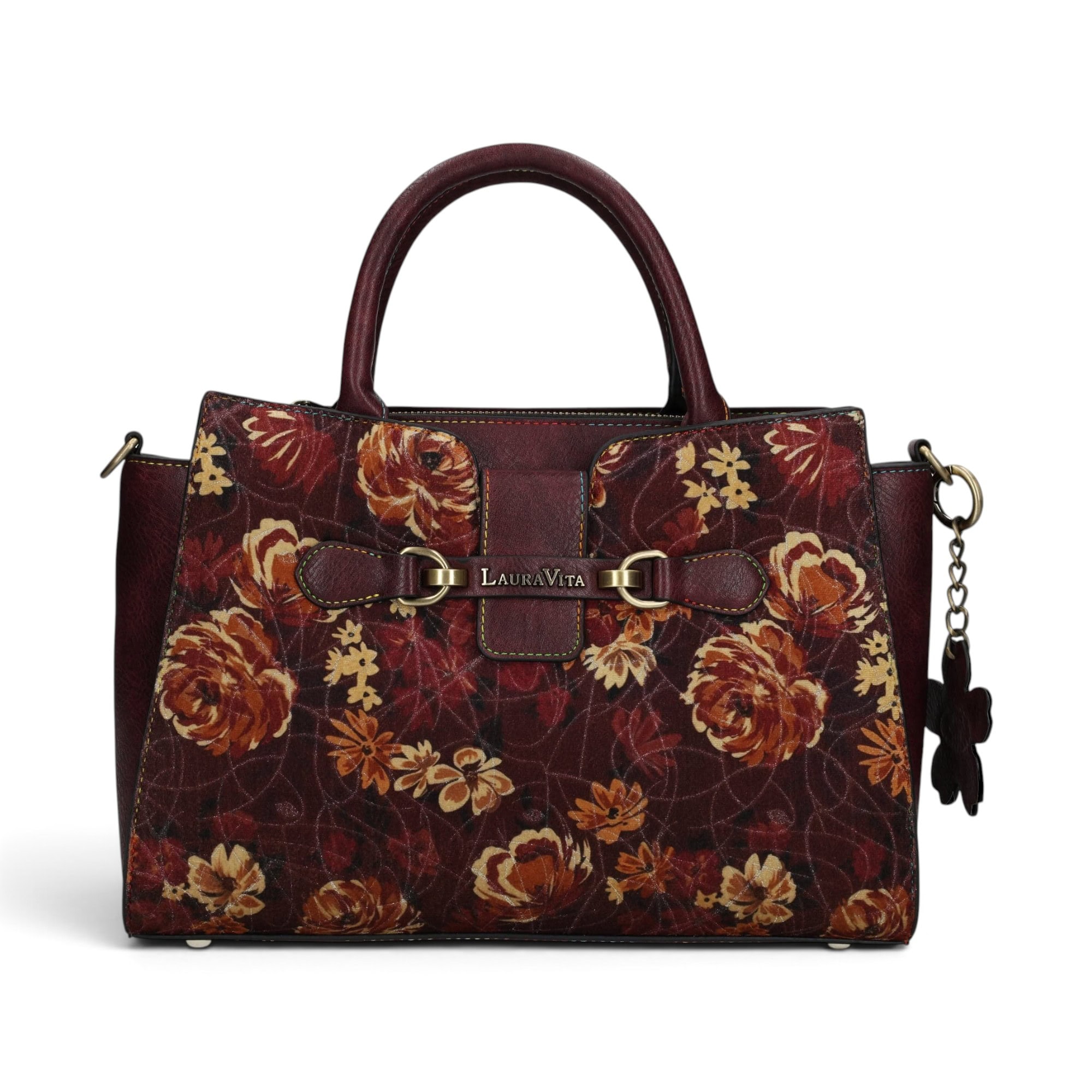 Geantă damă Laura Vita AYNA 03 Wine – imprimeu floral, geantă de umăr și crossbody, 30 × 20 × 9 cm
