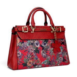 Geantă damă Laura Vita CLEO 02 Rouge – imprimeu floral, geantă de umăr și crossbody, 36 × 24 × 11 cm
