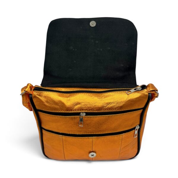 Geantă damă Lucia R45-C86 – crossbody din piele naturală auriu-cupru metalizat, 26 × 23 × 7 cm - imagine 5