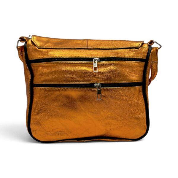 Geantă damă Lucia R45-C86 – crossbody din piele naturală auriu-cupru metalizat, 26 × 23 × 7 cm - imagine 3