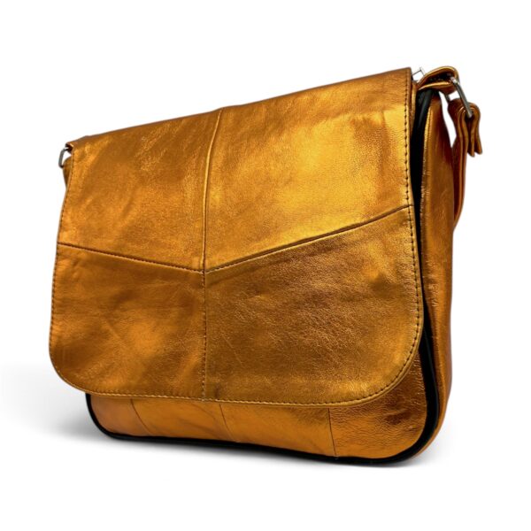 Geantă damă Lucia R45-C86 – crossbody din piele naturală auriu-cupru metalizat, 26 × 23 × 7 cm - imagine 4