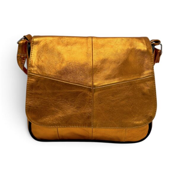Geantă damă Lucia R45-C86 – crossbody din piele naturală auriu-cupru metalizat, 26 × 23 × 7 cm - imagine 2