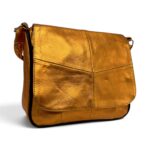 Geantă damă Lucia R45-C86 – crossbody din piele naturală auriu-cupru metalizat, 26 × 23 × 7 cm