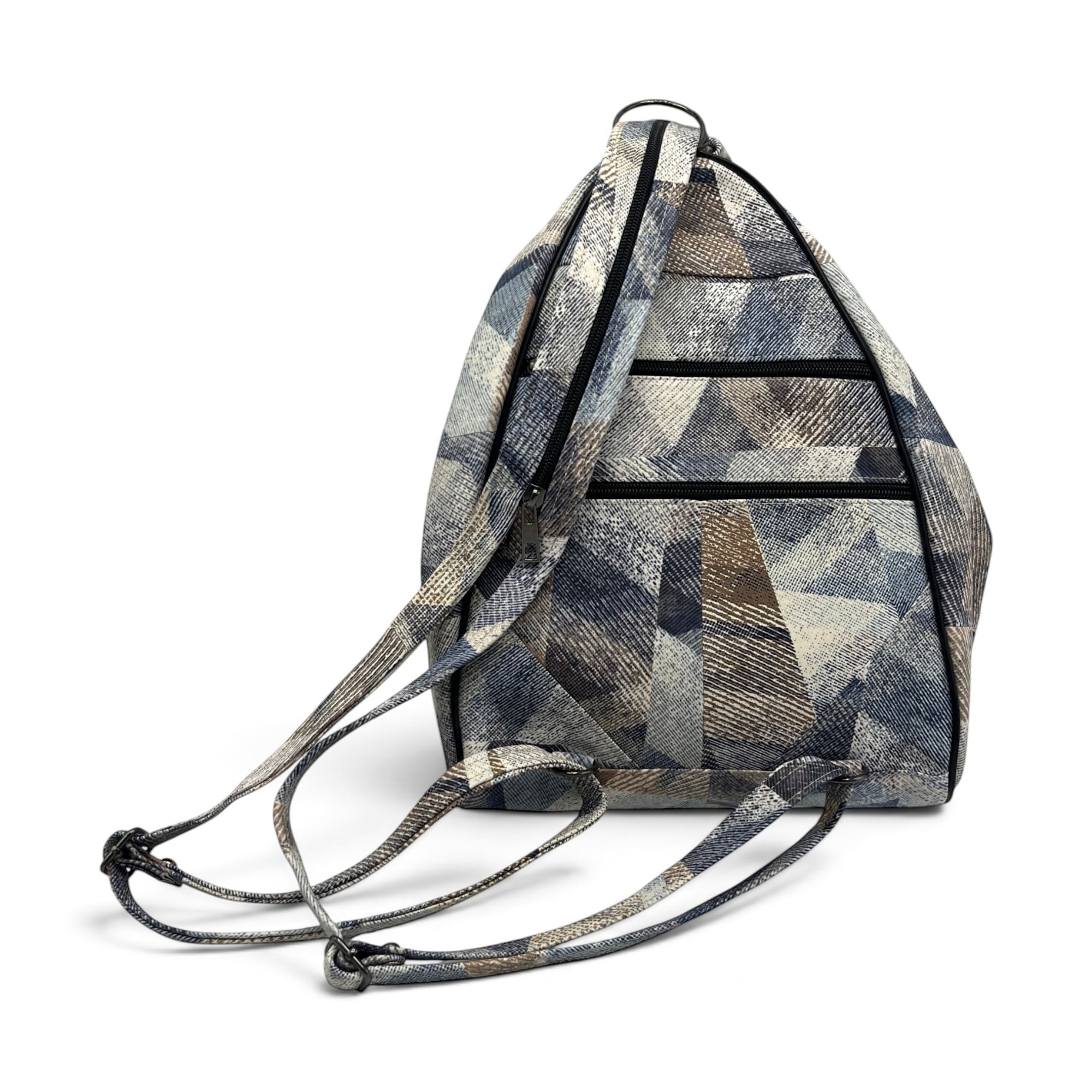 Rucsac damă unicat Amelia Unique R50-164 – piele naturală, imprimeu geometric albastru-bej - Thumbnail Image 5