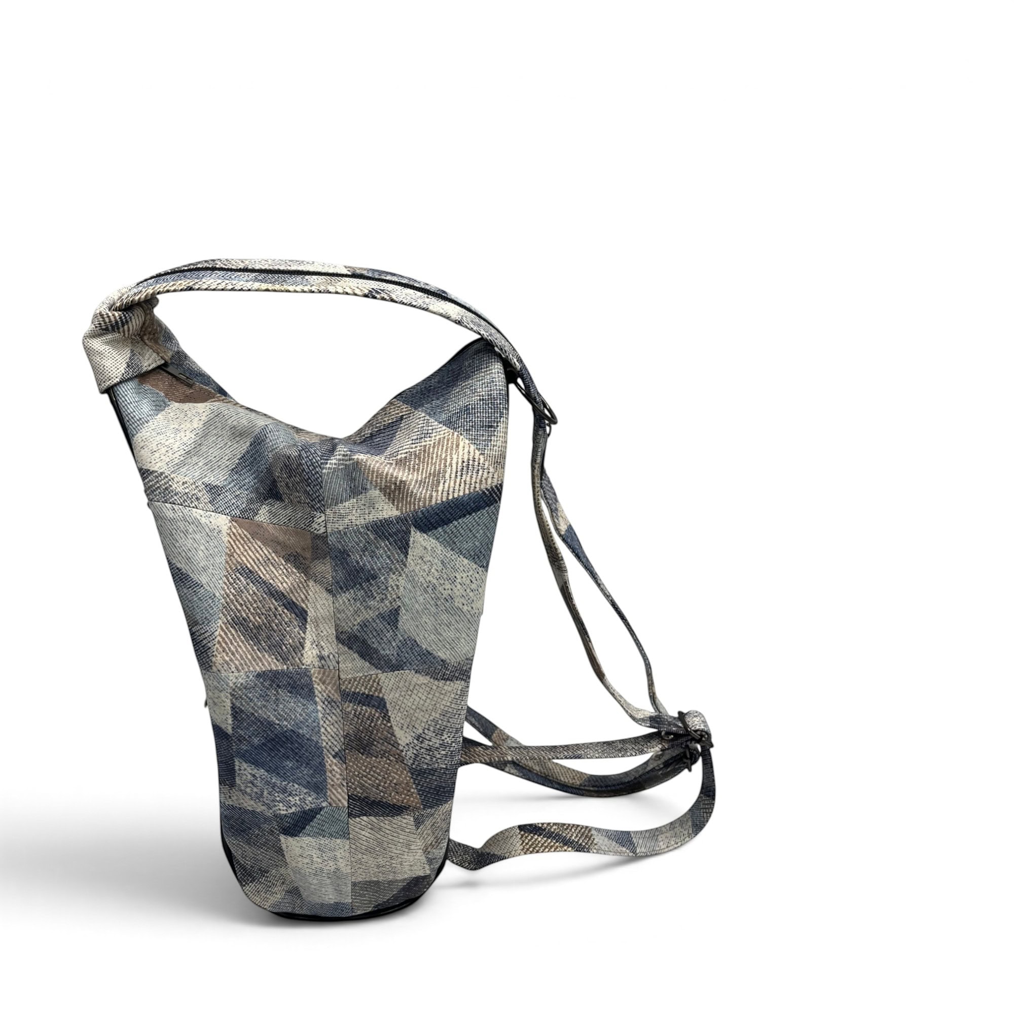 Rucsac damă unicat Amelia Unique R50-164 – piele naturală, imprimeu geometric albastru-bej - Thumbnail Image 4