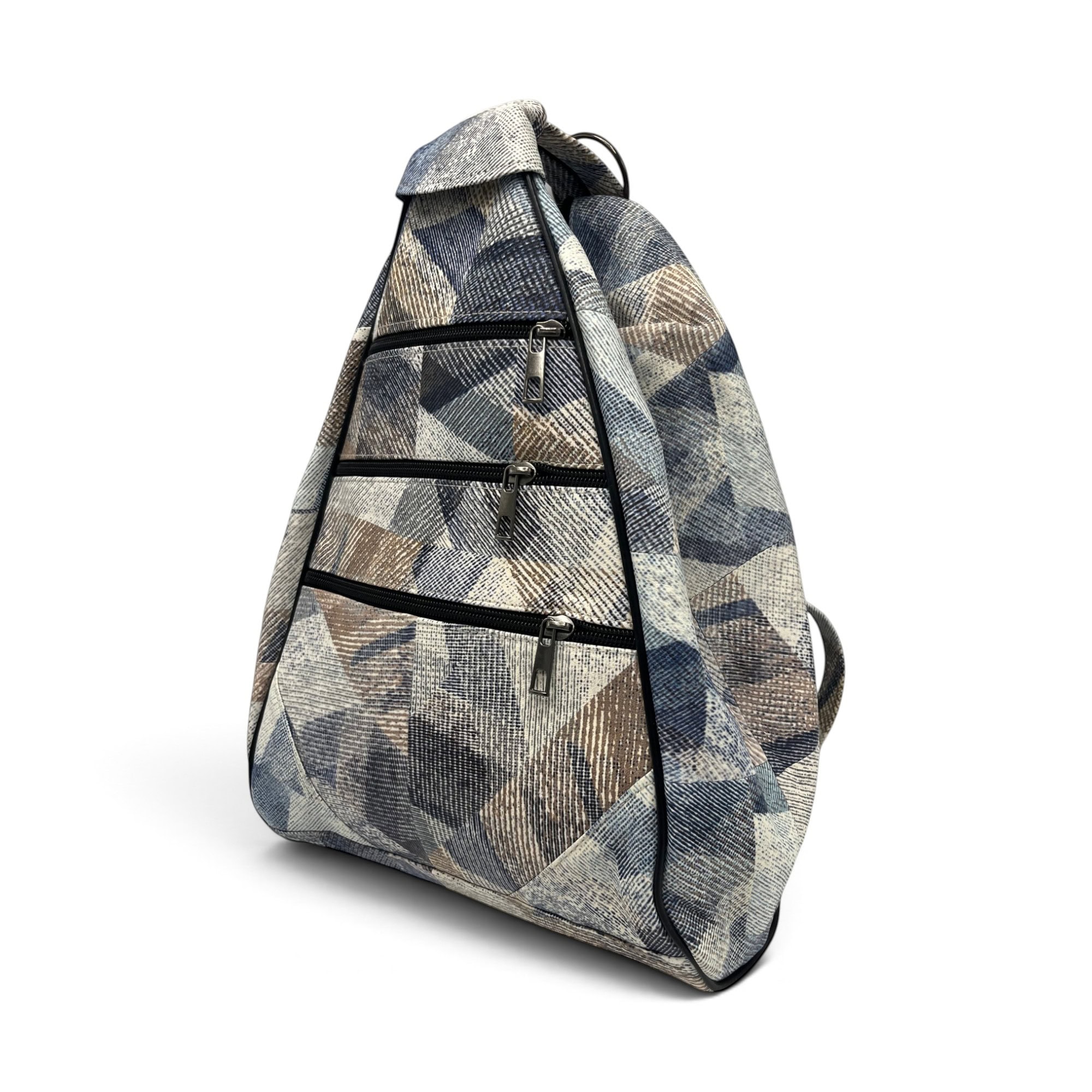 Rucsac damă unicat Amelia Unique R50-164 – piele naturală, imprimeu geometric albastru-bej - Thumbnail Image 3