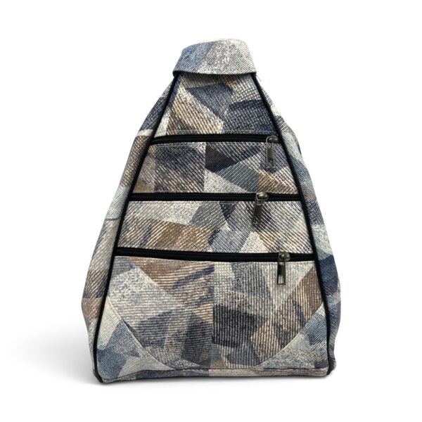 Rucsac damă unicat Amelia Unique R50-164 – piele naturală, imprimeu geometric albastru-bej - imagine 2