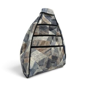 Rucsac damă unicat Amelia Unique R50-164 – piele naturală, imprimeu geometric albastru-bej
