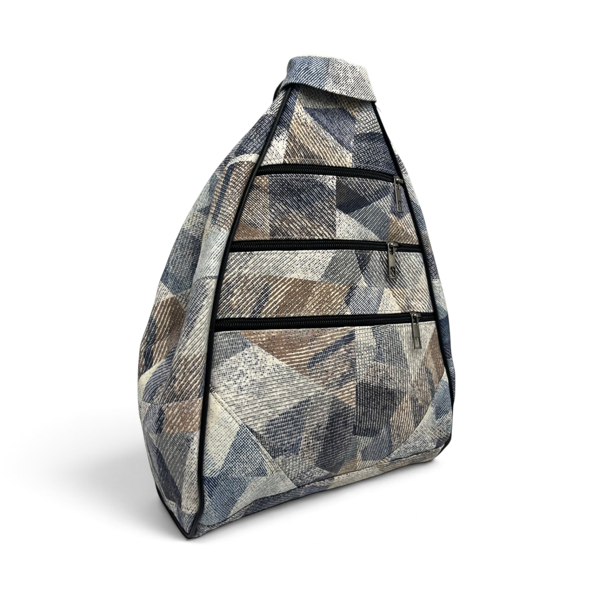 Rucsac damă unicat Amelia Unique R50-164 – piele naturală, imprimeu geometric albastru-bej - Thumbnail Image 1
