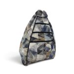 Rucsac damă unicat Amelia Unique R50-165 – piele naturală, imprimeu geometric albastru-bej