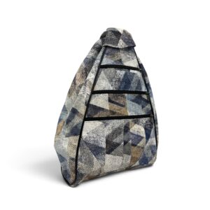 Rucsac damă unicat Amelia Unique R50-165 – piele naturală, imprimeu geometric albastru-bej