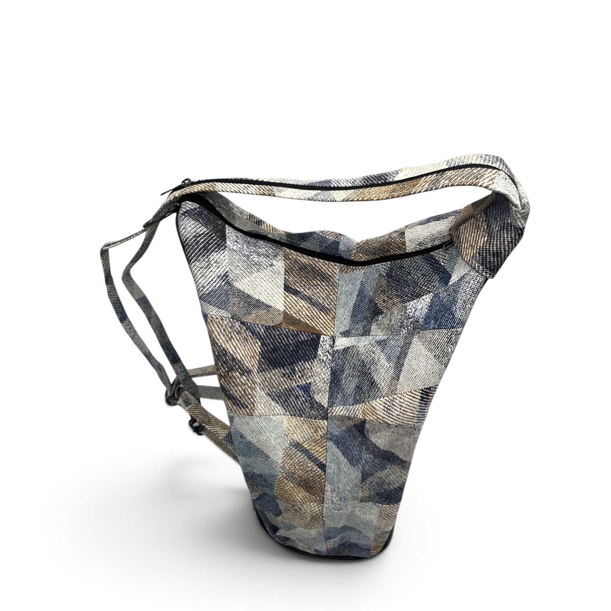 Rucsac damă unicat Amelia Unique R50-165 – piele naturală, imprimeu geometric albastru-bej - Thumbnail Image 3