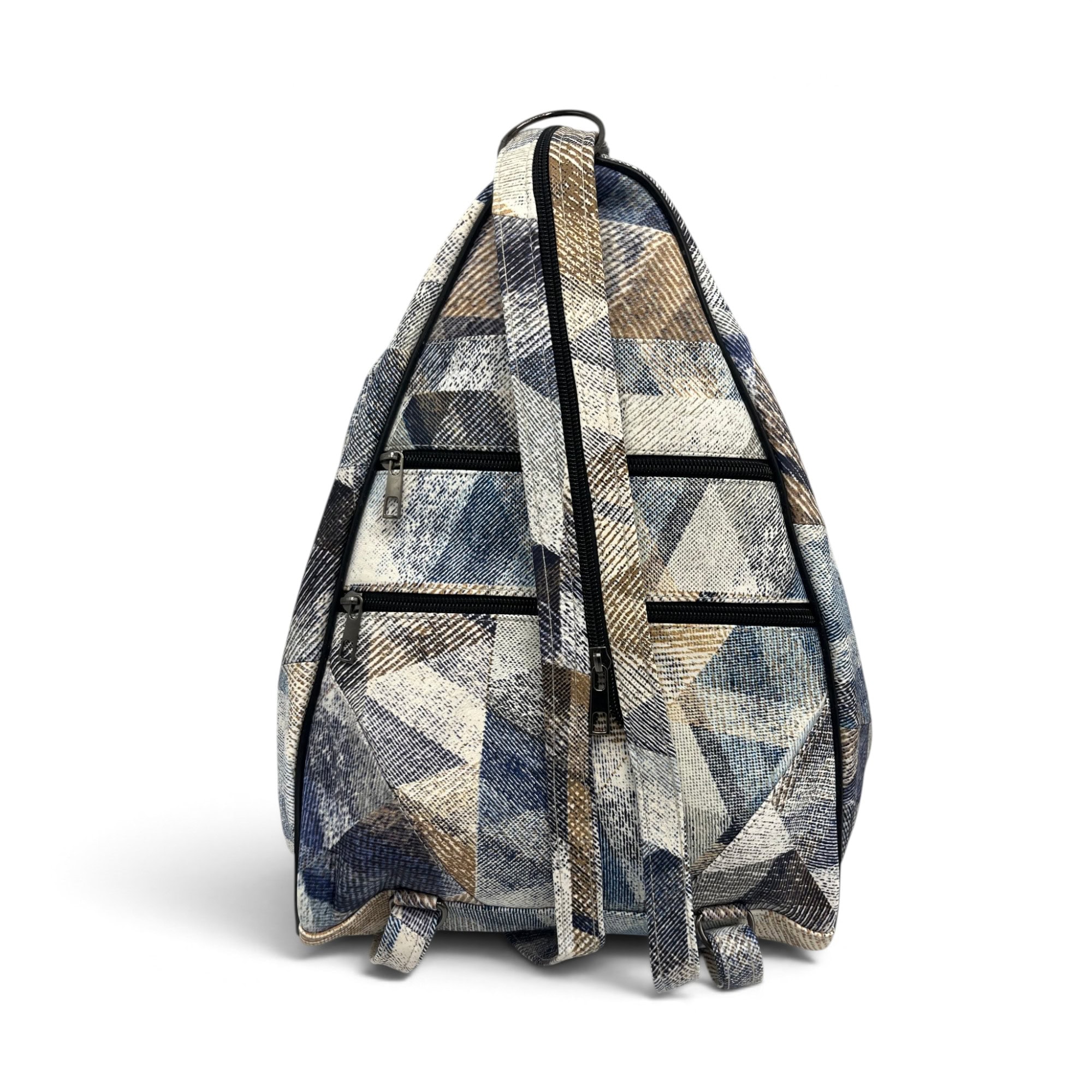 Rucsac damă unicat Amelia Unique R50-165 – piele naturală, imprimeu geometric albastru-bej - Thumbnail Image 4