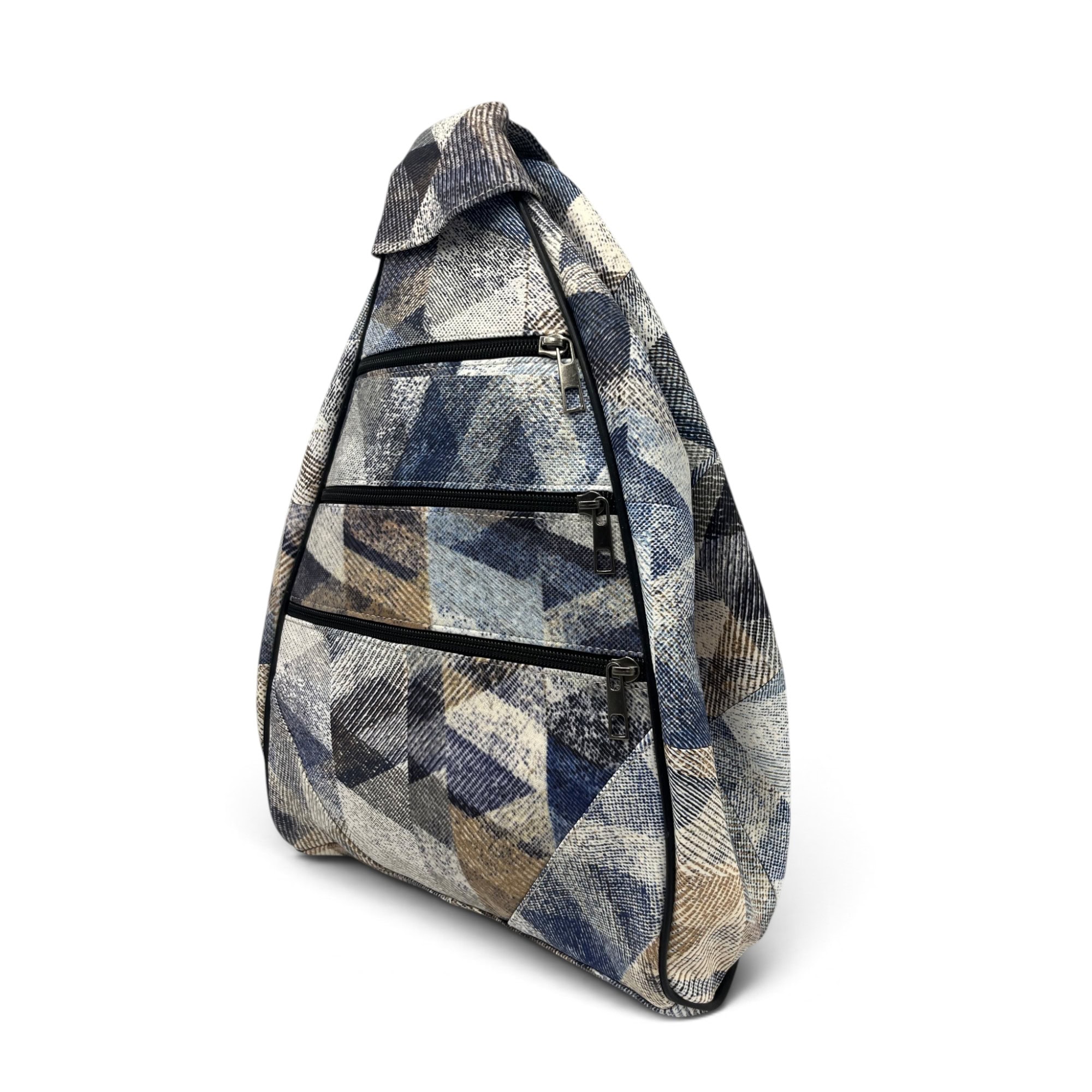 Rucsac damă unicat Amelia Unique R50-165 – piele naturală, imprimeu geometric albastru-bej - Thumbnail Image 5