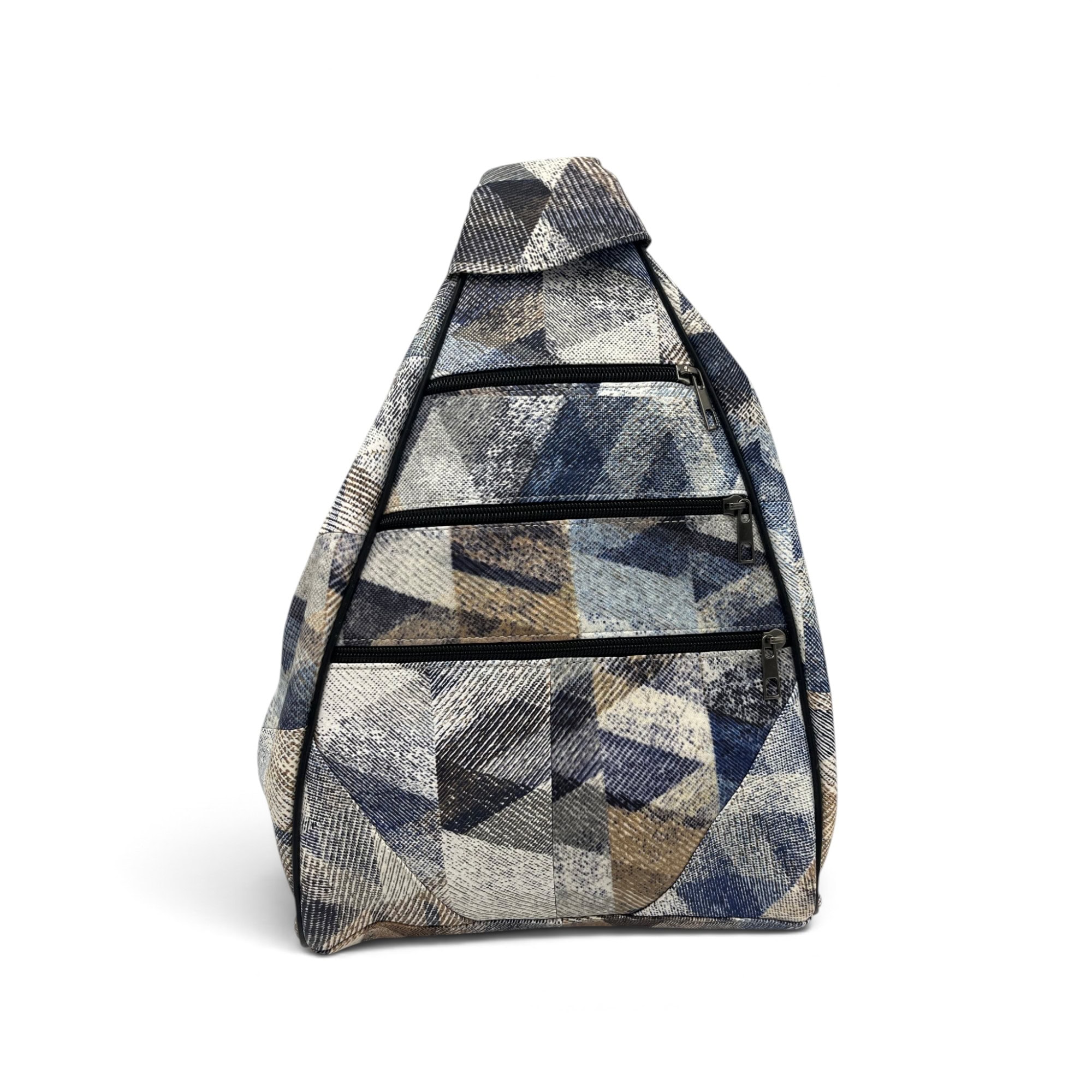 Rucsac damă unicat Amelia Unique R50-165 – piele naturală, imprimeu geometric albastru-bej - Thumbnail Image 2