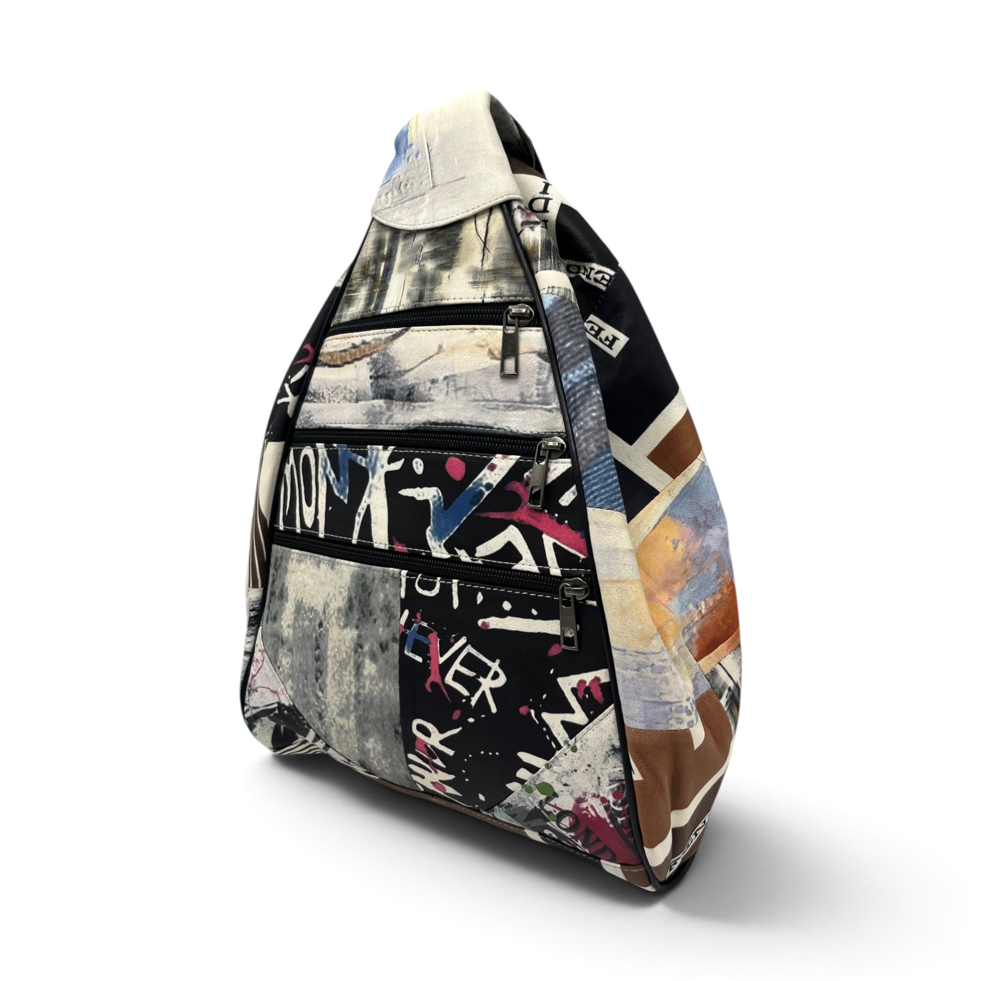 Rucsac damă unicat Amelia Unique R50-166 – piele naturală, imprimeu urban abstract multicolor - Thumbnail Image 5