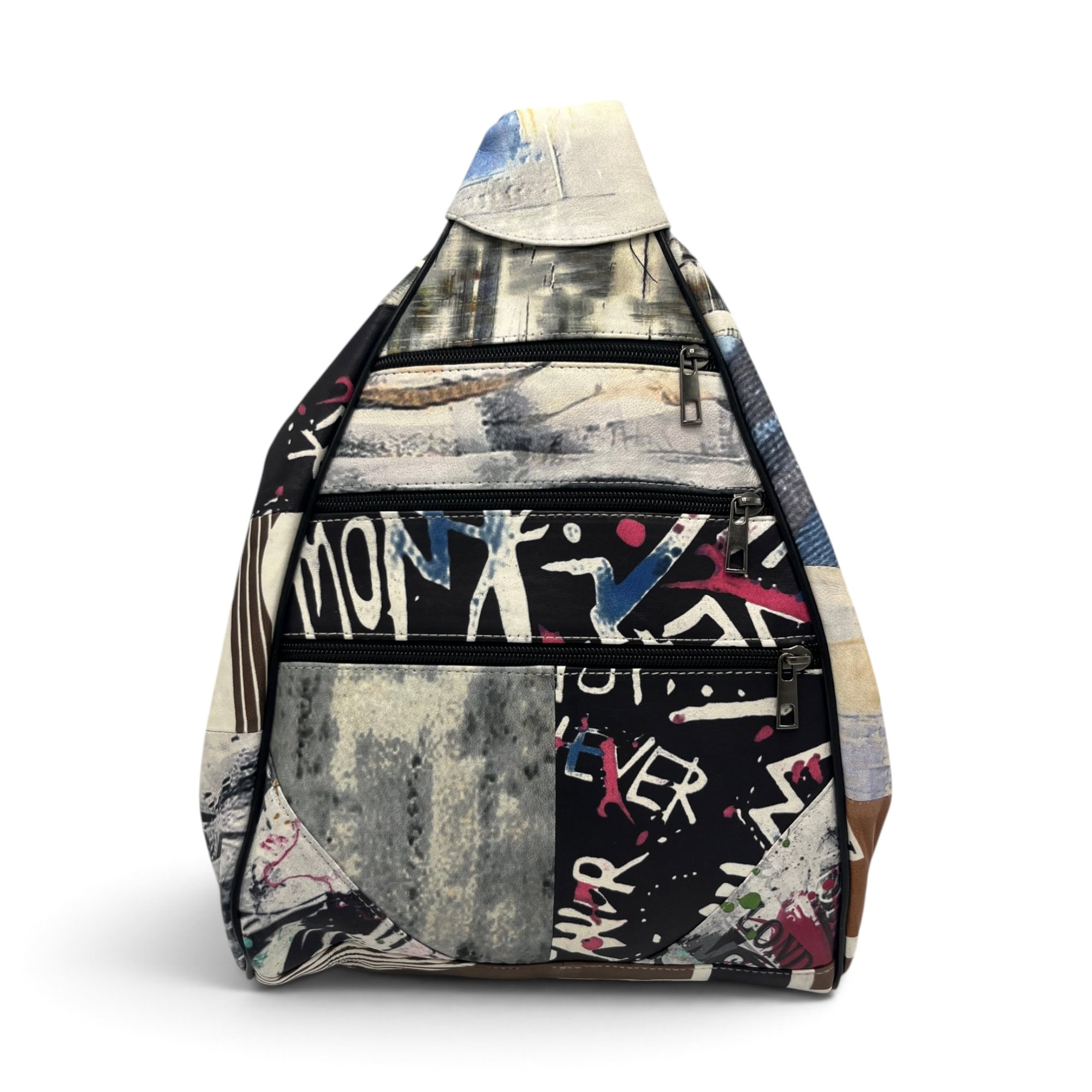 Rucsac damă unicat Amelia Unique R50-166 – piele naturală, imprimeu urban abstract multicolor - Thumbnail Image 2