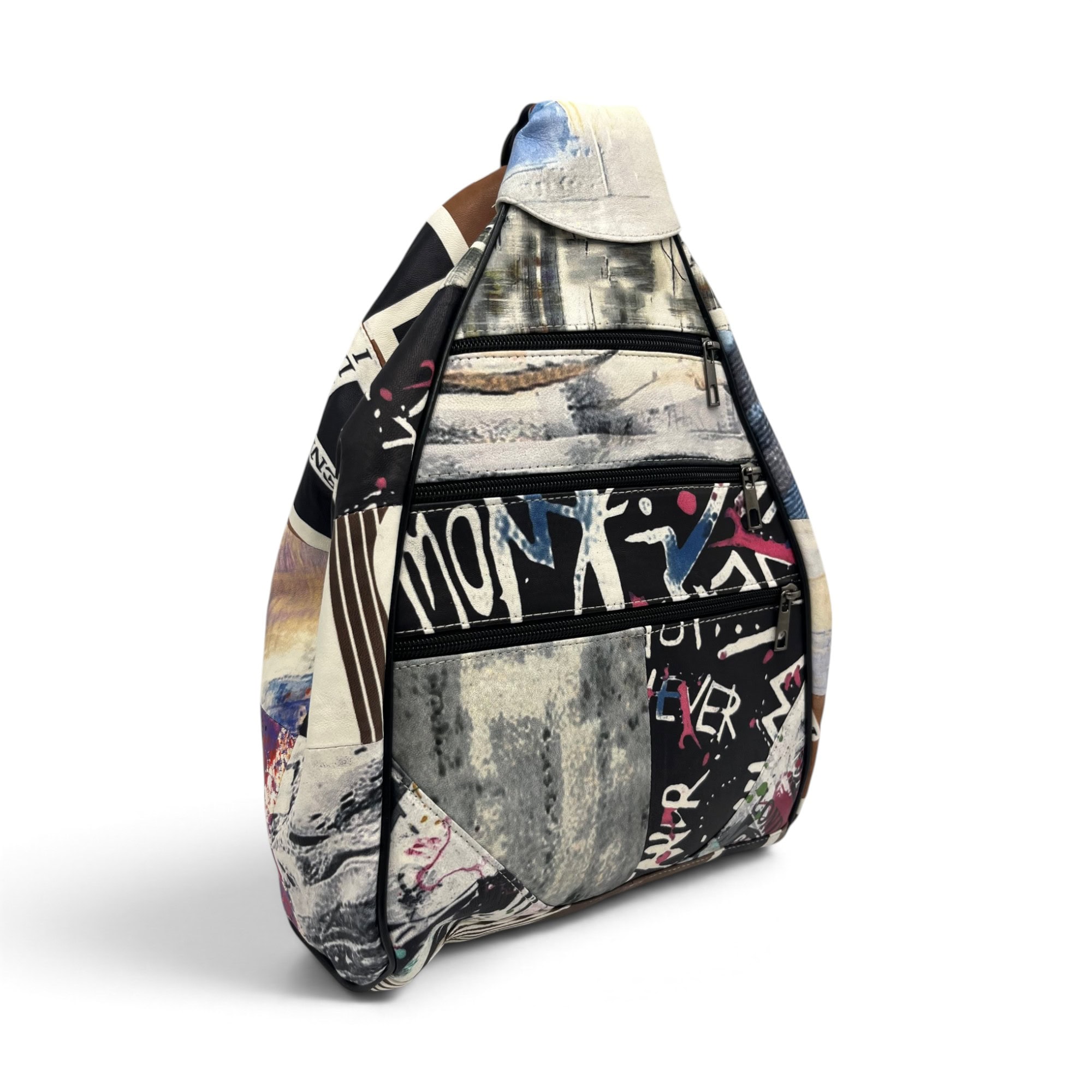 Rucsac damă unicat Amelia Unique R50-166 – piele naturală, imprimeu urban abstract multicolor - Thumbnail Image 1