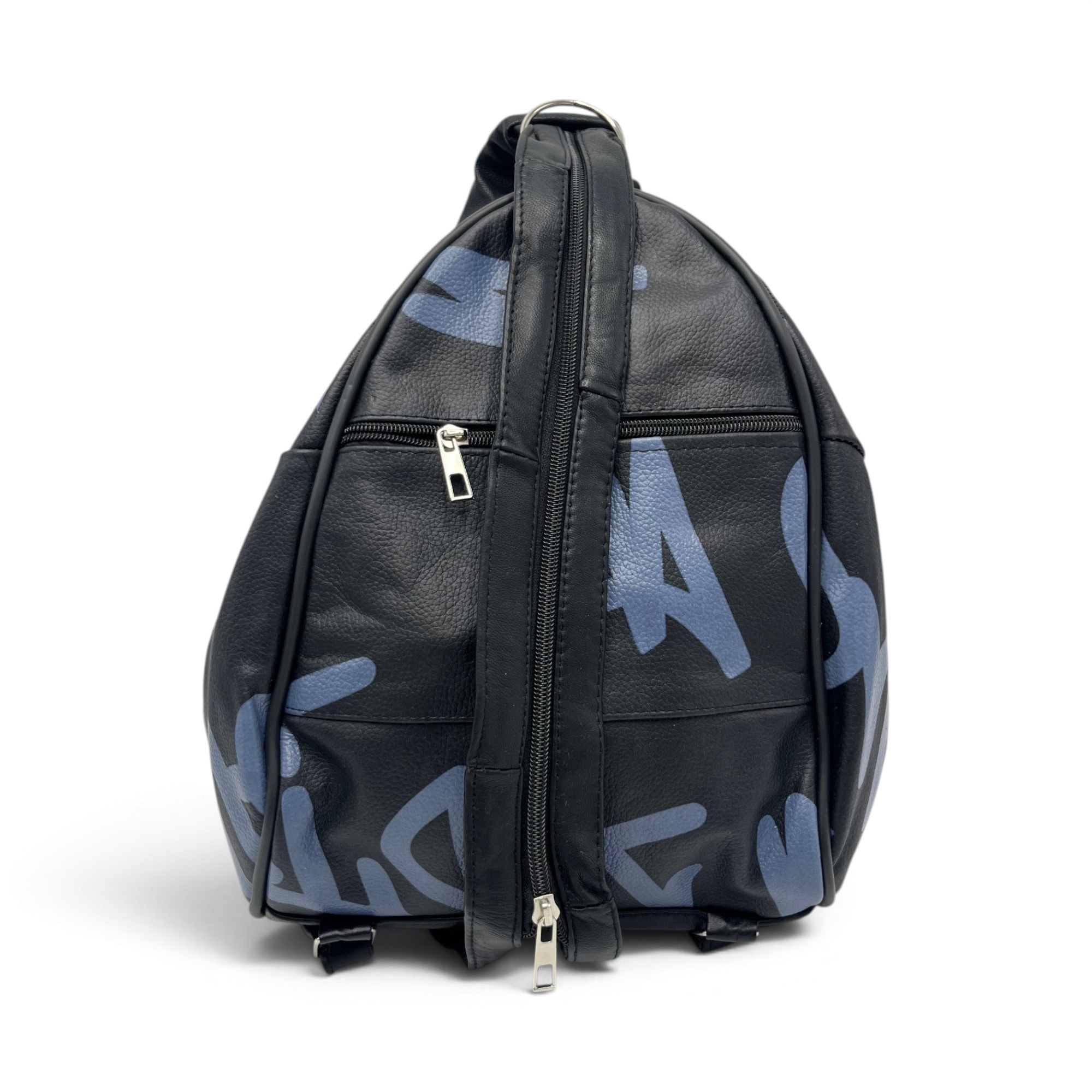 Rucsac damă unicat Amelia Unique R50-167 – piele naturală neagră, imprimeu graffiti albastru-mov - Thumbnail Image 4