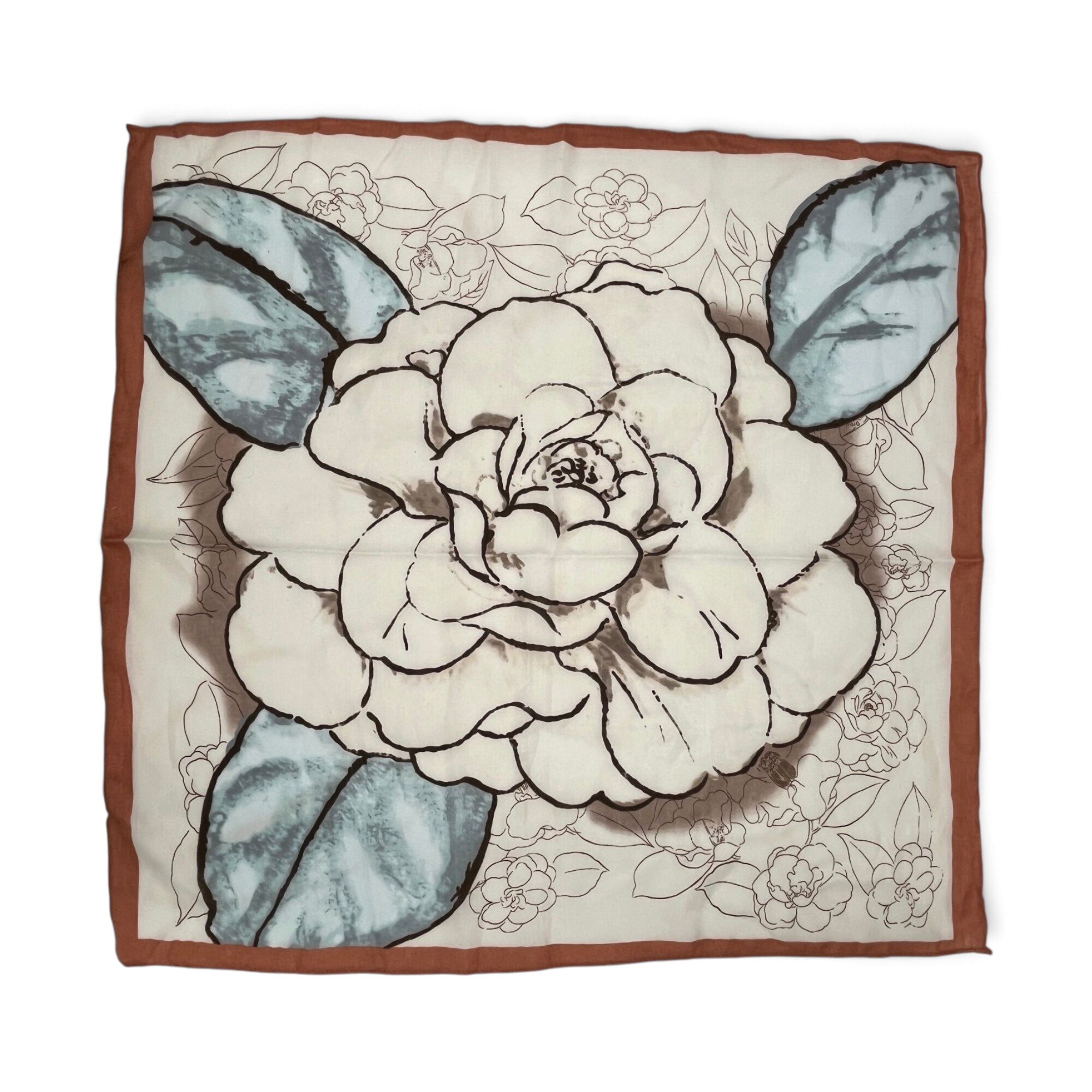 Batic damă ESF5-3, 70×70 cm, imprimeu floral cu cutie cadou – Crem și Cărămiziu - imagine 2