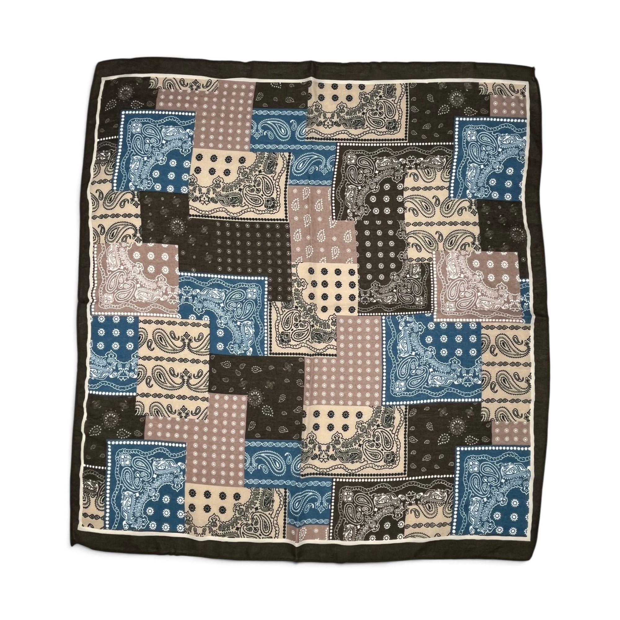 Batic damă ESF5-5 70x70 cm cu imprimeu Paisley patchwork albastru și negru, vedere completă.