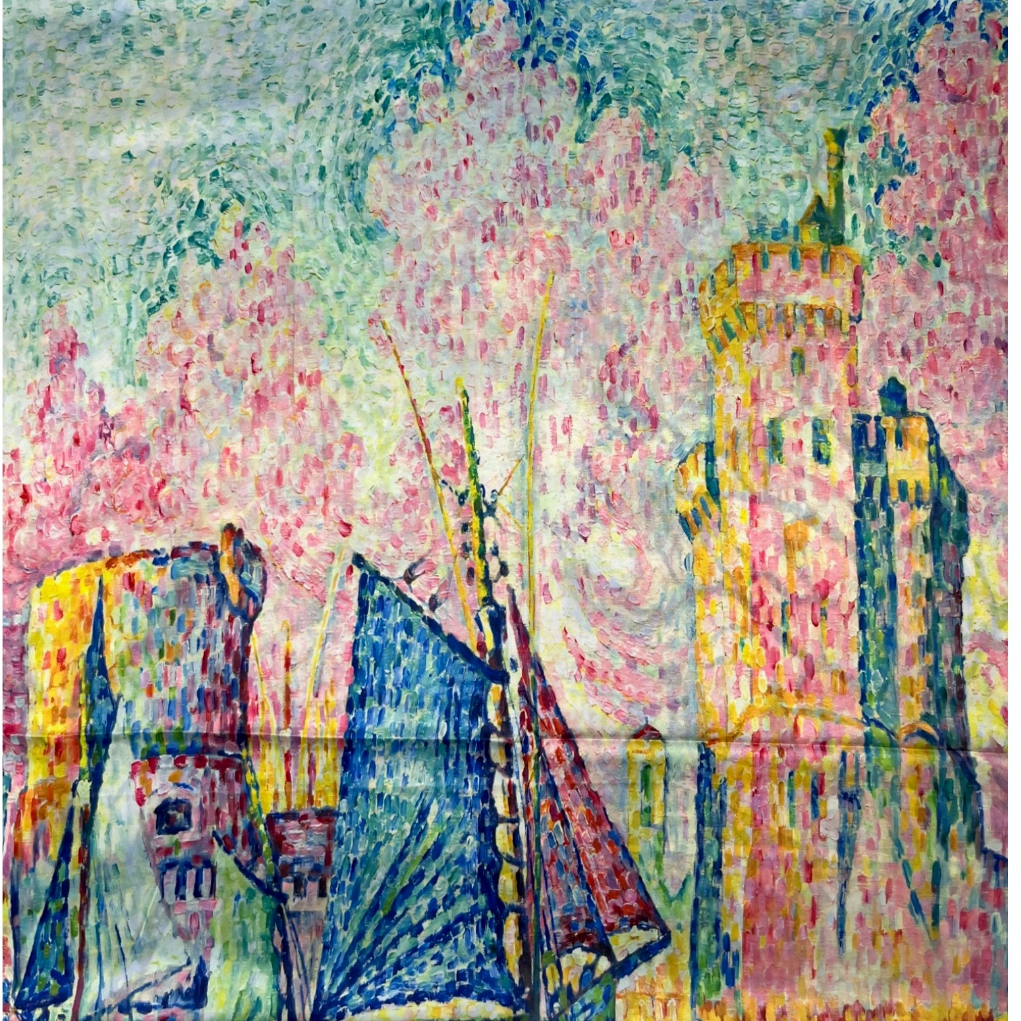 Eșarfă Artistică Pink Blossom Village & Paris Riverside 8103-9 – Reversibilă (2 Fețe), 50% Mătase & 50% Vâscoză, 180×68 cm – imaginea 2