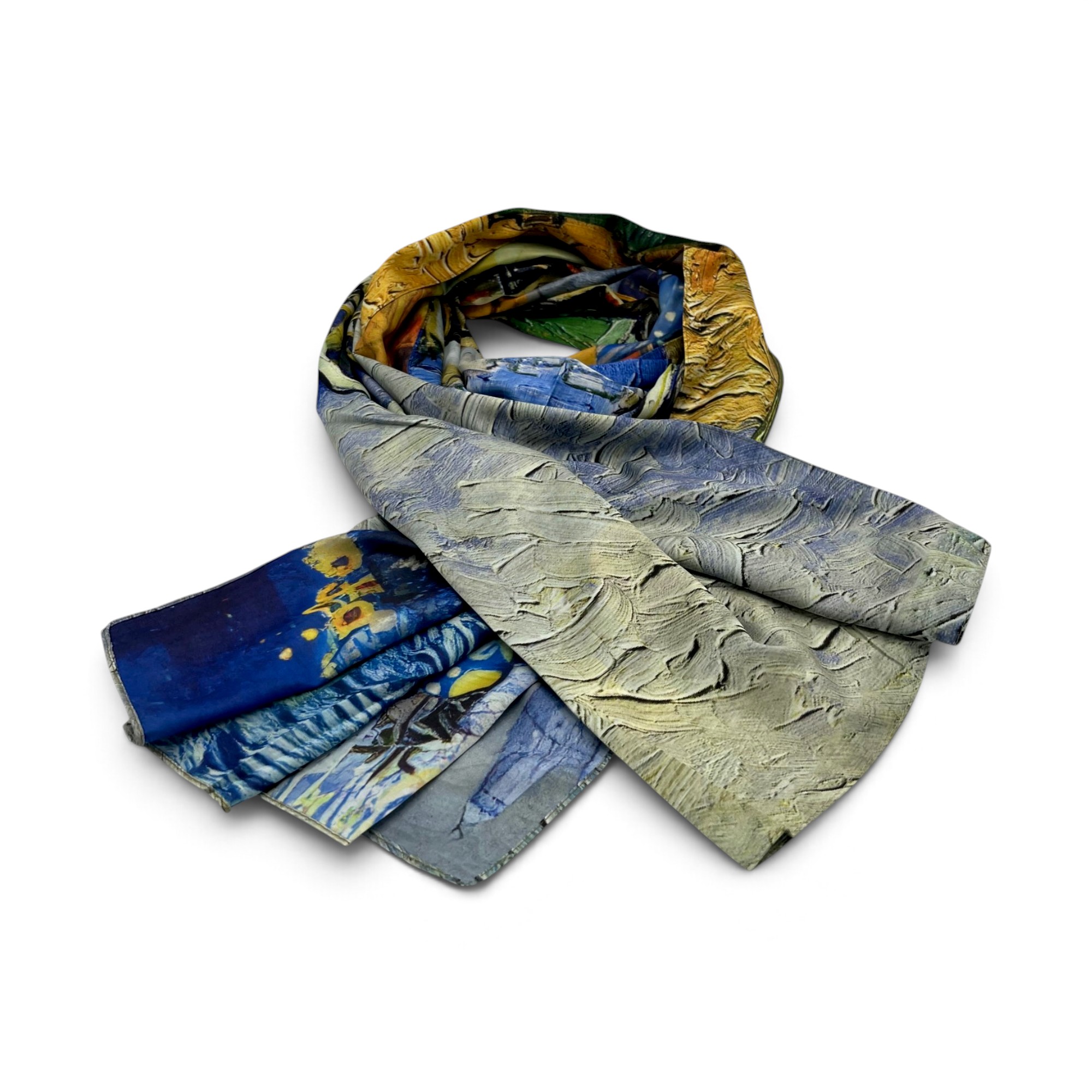 Eșarfă Artistică Van Gogh Starry Night & Paris Carriage 8103-8 – Reversibilă (2 Fețe), 50% Mătase & 50% Vâscoză, 180×68 cm – imaginea 1
