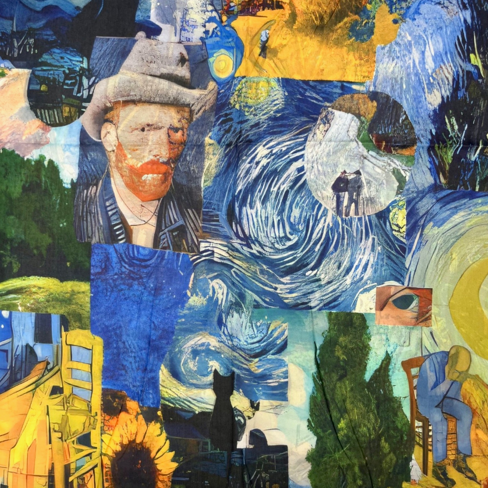 Eșarfă Artistică Van Gogh Starry Night & Paris Carriage 8103-8 – Reversibilă (2 Fețe), 50% Mătase & 50% Vâscoză, 180×68 cm – imaginea 2