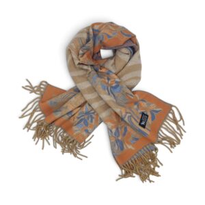 Eșarfă Damă BellaraSS FX3S-1 Bej Nisipiu – 100% Lână, Model Floral, 60 × 180 cm