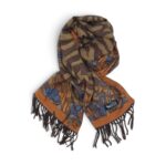 Eșarfă Damă BellaraSS FX3SS-10, 100% Lână Fină, Maro cu Imprimeu Animal Print și Floral, 60×180 cm