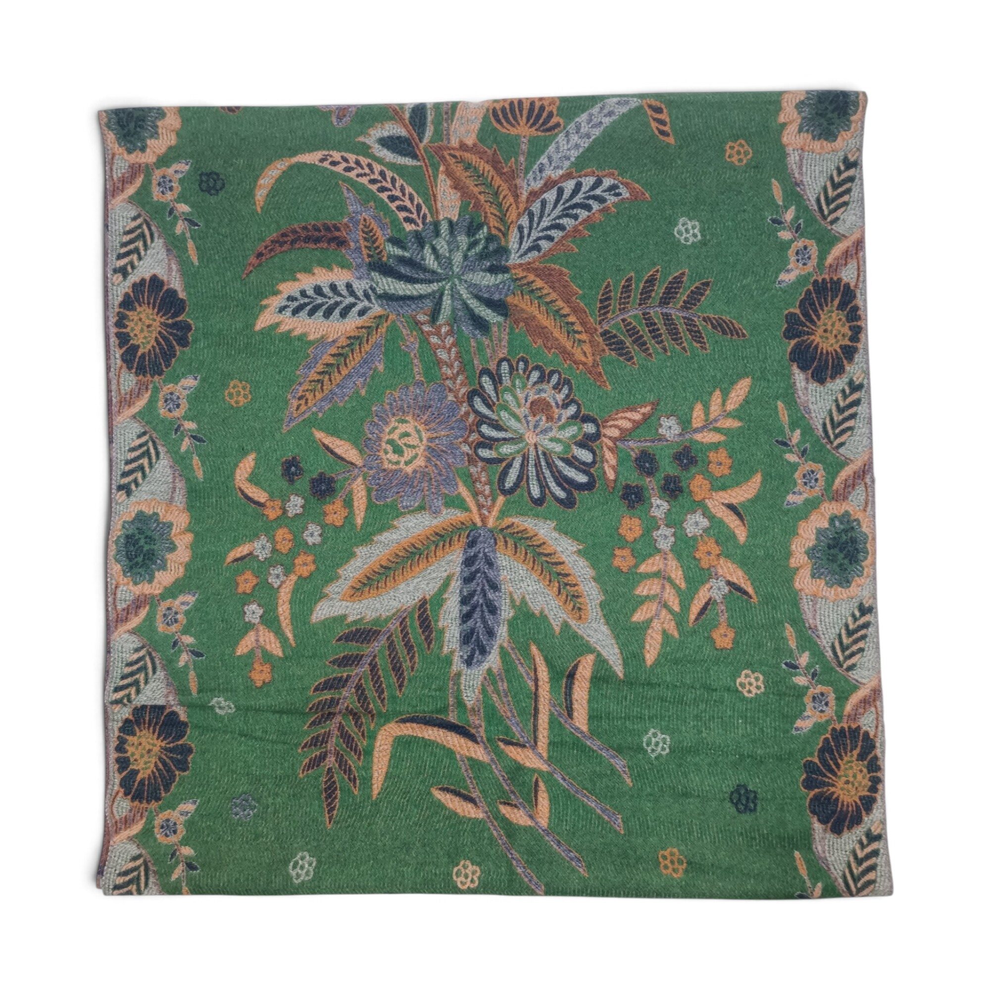 Eșarfă Damă BellaraSS FX3SS-4, 100% Lână Fină, Verde Smarald cu Imprimeu Floral, 60×180 cm - imagine 2