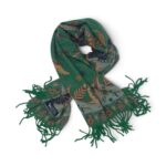 Eșarfă Damă BellaraSS FX3SS-4, 100% Lână Fină, Verde Smarald cu Imprimeu Floral, 60×180 cm
