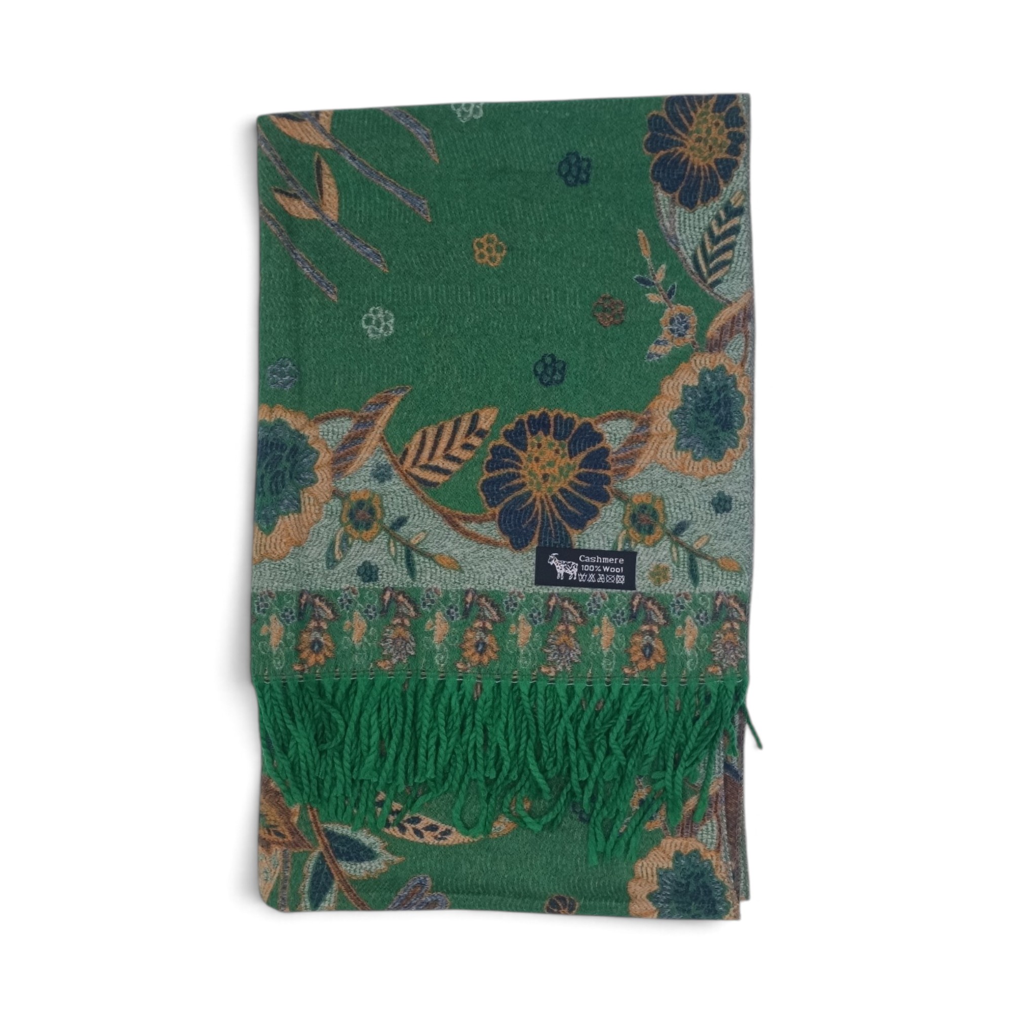 Eșarfă Damă BellaraSS FX3SS-4, 100% Lână Fină, Verde Smarald cu Imprimeu Floral, 60×180 cm - imagine 3
