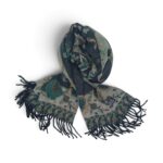 Eșarfă Damă BellaraSS FX3SS-6, 100% Lână Fină, Negru Antracit cu Imprimeu Floral Verde, 60×180 cm
