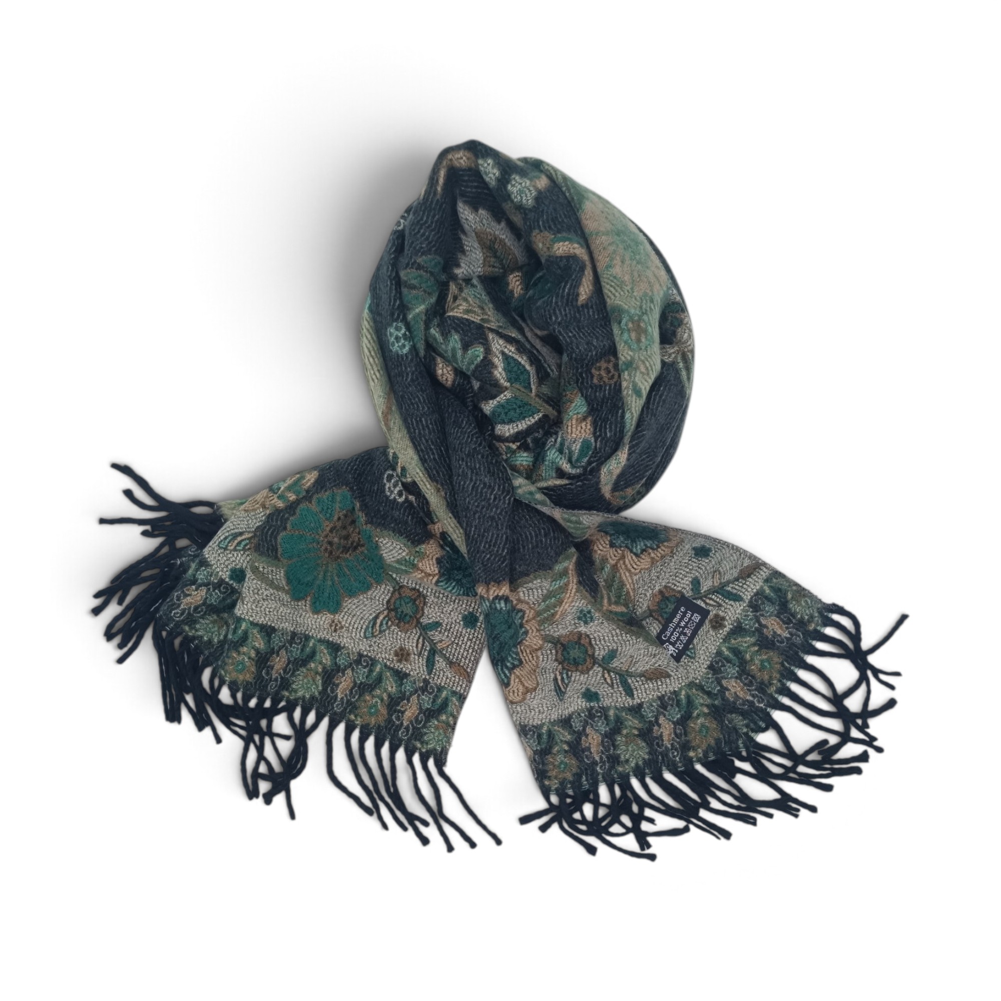 Eșarfă Damă BellaraSS FX3SS-6, 100% Lână Fină, Negru Antracit cu Imprimeu Floral Verde, 60×180 cm Eșarfă Damă BellaraSS FX3SS-6, 100% Lână Fină, Negru Antracit cu Imprimeu Floral Verde, 60×180 cm - imagine 1