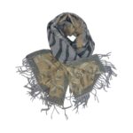 Eșarfă Damă BellaraSS FX3SS-7, 100% Lână Fină, Gri cu Imprimeu Animal Print și Floral, 60×180 cm