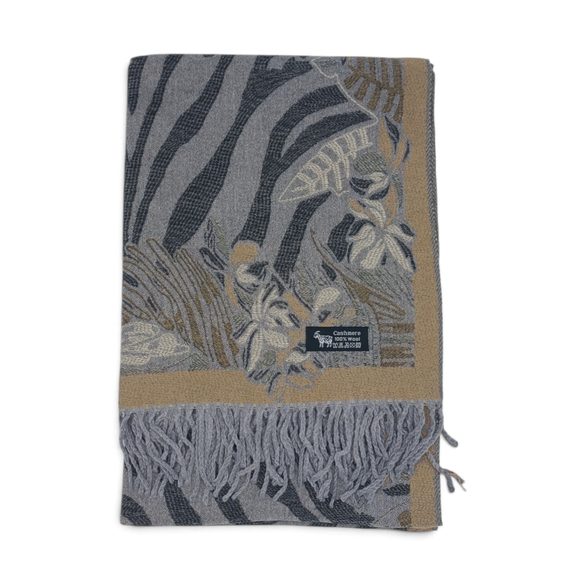 Eșarfă Damă BellaraSS FX3SS-7, 100% Lână Fină, Gri cu Imprimeu Animal Print și Floral, 60×180 cm Eșarfă Damă BellaraSS FX3SS-7, 100% Lână Fină, Gri cu Imprimeu Animal Print și Floral, 60×180 cm - imagine 3