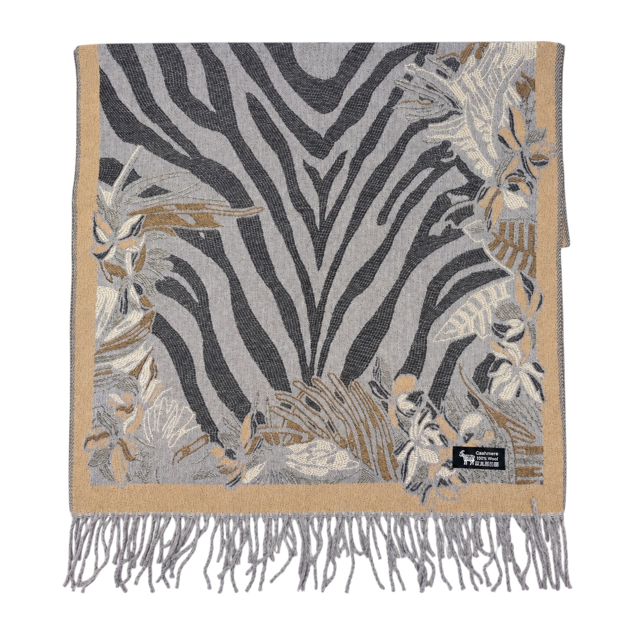 Eșarfă Damă BellaraSS FX3SS-7, 100% Lână Fină, Gri cu Imprimeu Animal Print și Floral, 60×180 cm Eșarfă Damă BellaraSS FX3SS-7, 100% Lână Fină, Gri cu Imprimeu Animal Print și Floral, 60×180 cm - imagine 2