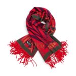Eșarfă Damă BellaraSS FX3SS-9, 100% Lână Fină, Roșu cu Imprimeu Animal Print și Floral, 60×180 cm