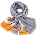 Eșarfă Damă Mirelle MR16I-2, Pashmina, Gri cu Imprimeu Floral Roz și Accente Muștar, 180×68 cm