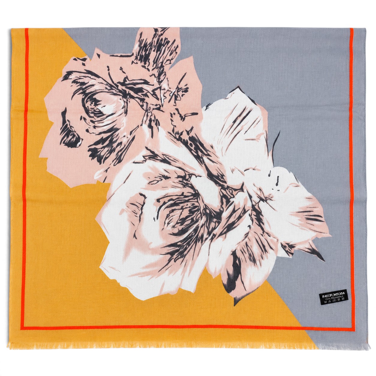Eșarfă Damă Mirelle MR16I-2, Pashmina, Gri cu Imprimeu Floral Roz și Accente Muștar, 180×68 cm Eșarfă Damă Mirelle MR16I-2, Pashmina, Gri cu Imprimeu Floral Roz și Accente Muștar, 180×68 cm - imagine 2