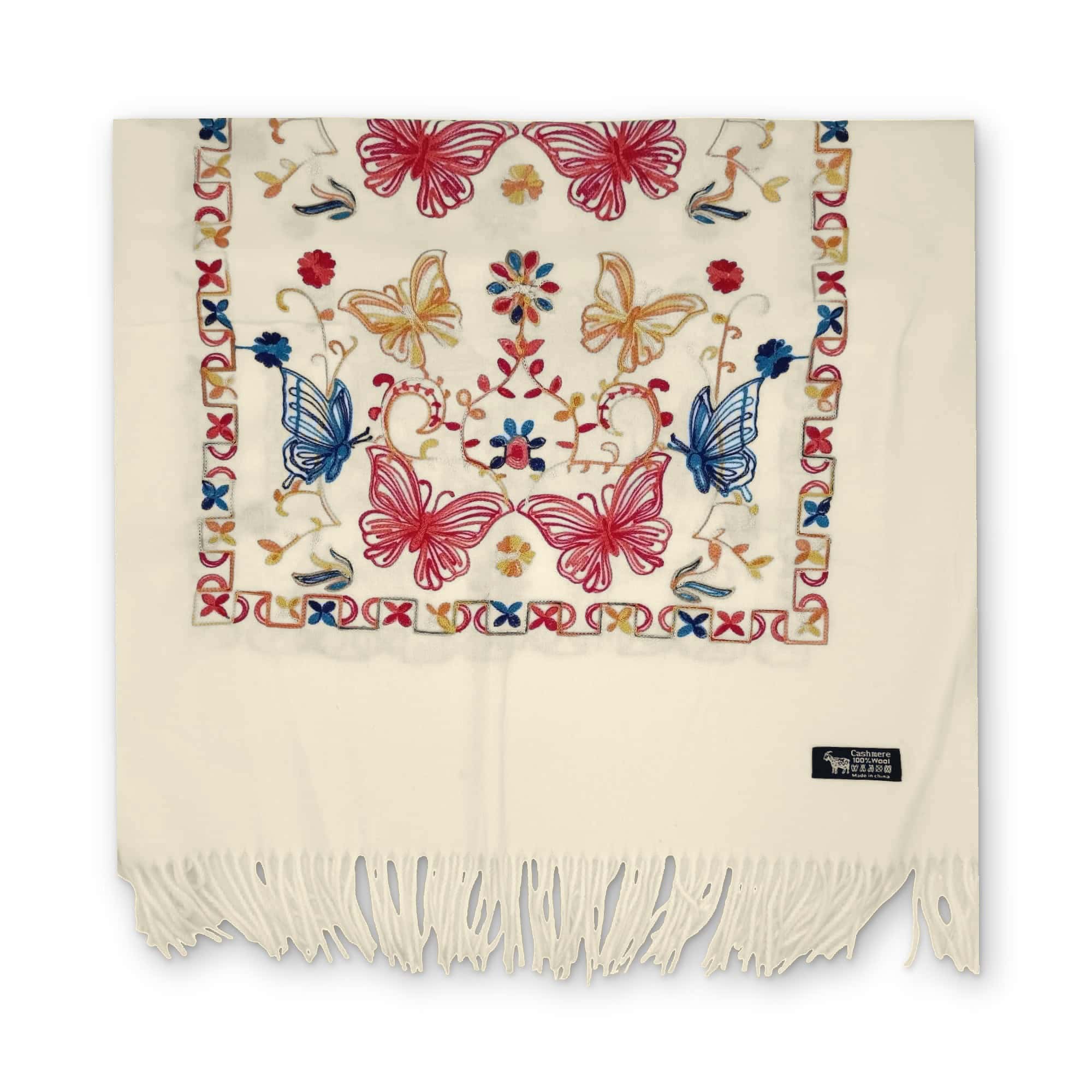 Fular Imperial Elegance F35-7, lână 100%-brodat, alb unt (crem) – imaginea 3