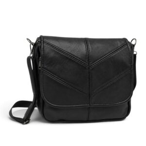 Geantă Damă Lucia R45-LargeN1, Piele Naturală, Crossbody cu Curea Detașabilă, Negru