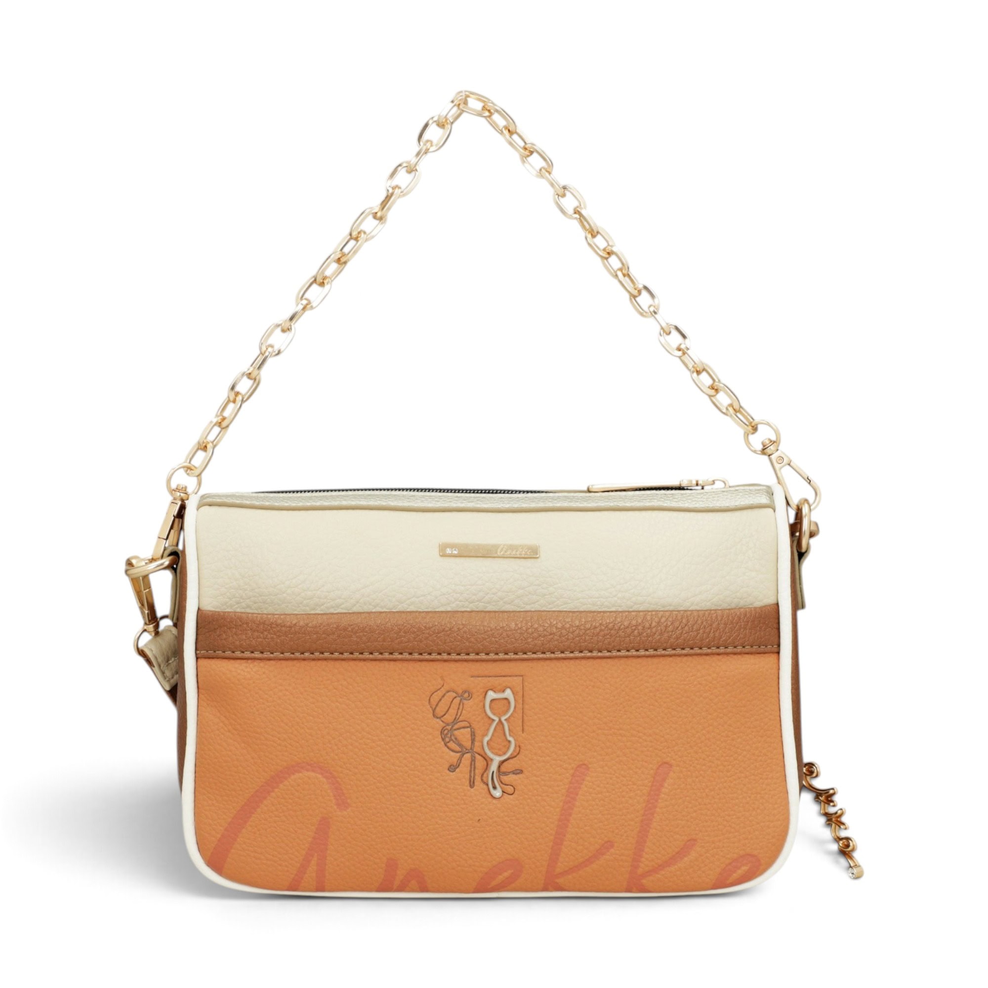Geantă damă Anekke Essentials 42603-588-2 – crossbody maro coniac, lanț auriu, 26 × 17 × 7 cm Geantă damă Anekke Essentials 42603-588-2 – spate