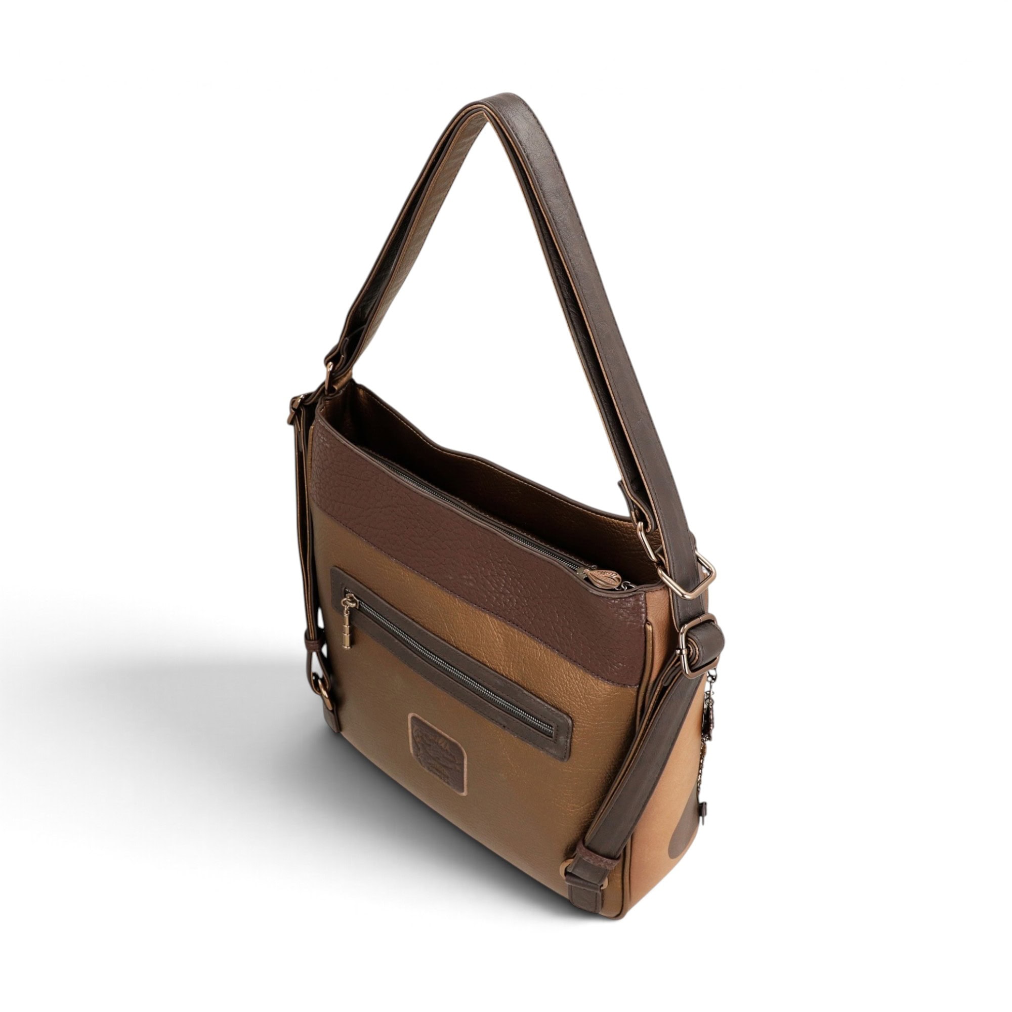 Geantă damă Anekke Voyage 43825-072 – convertibilă în rucsac, maro caramel, 32 × 31 × 11 cm Geantă damă Anekke Voyage 43825-072 – spate, unghi