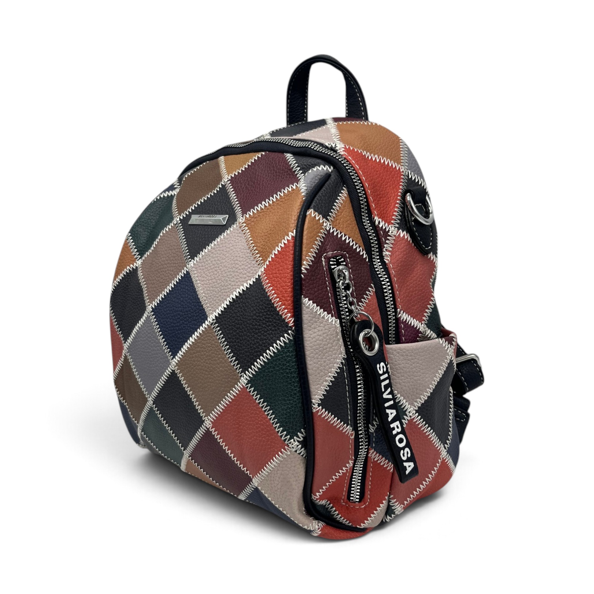Rucsac Damă Silvia Rosa Bleumarin Multicolor – Model Geometric Patchwork, 32 × 24 × 10 cm Rucsac Damă Silvia Rosa Bleumarin Multicolor – Model Geometric Patchwork, 32 × 24 × 10 cm - imagine 6
