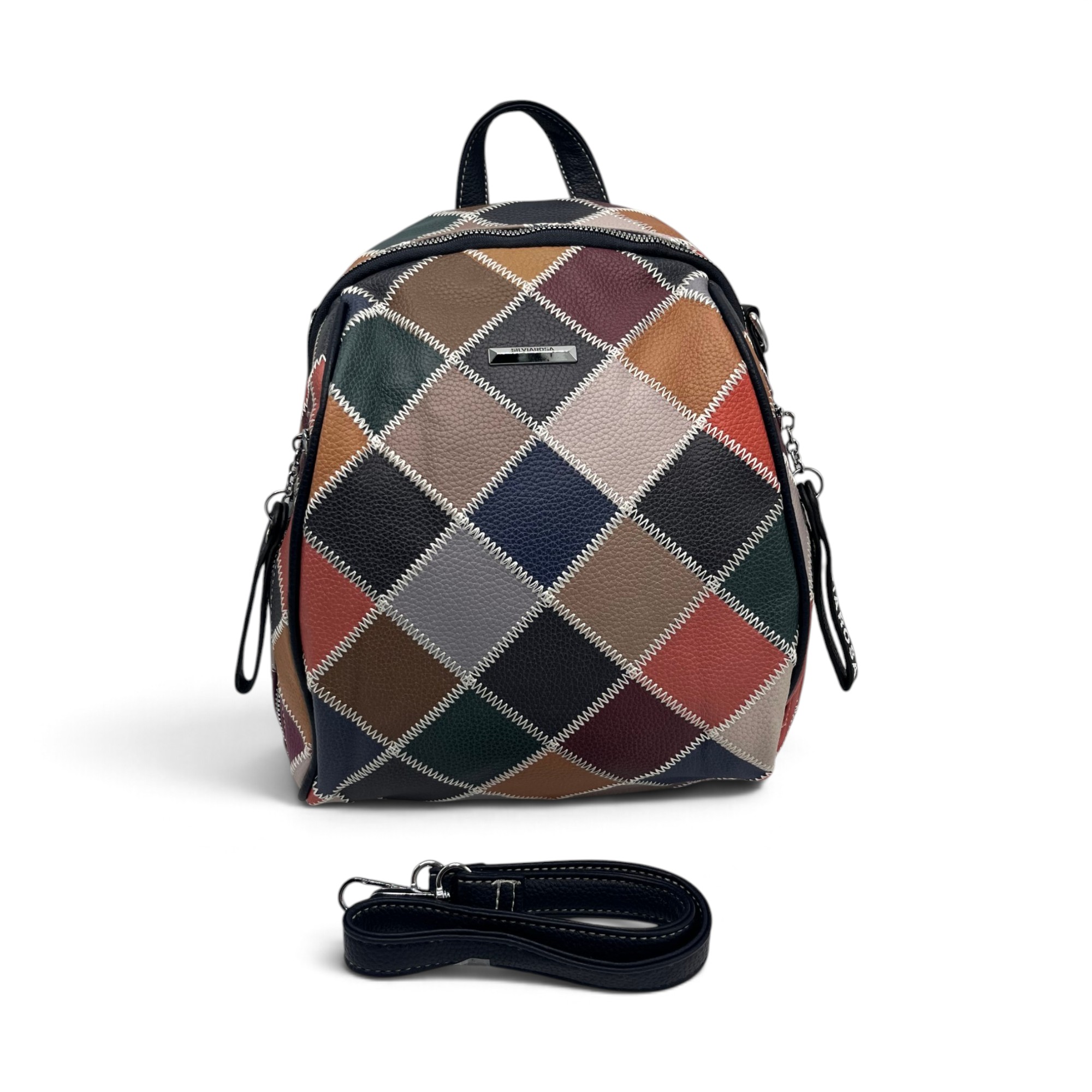 Rucsac Damă Silvia Rosa Bleumarin Multicolor – Model Geometric Patchwork, 32 × 24 × 10 cm Rucsac Damă Silvia Rosa Bleumarin Multicolor – Model Geometric Patchwork, 32 × 24 × 10 cm - imagine 5