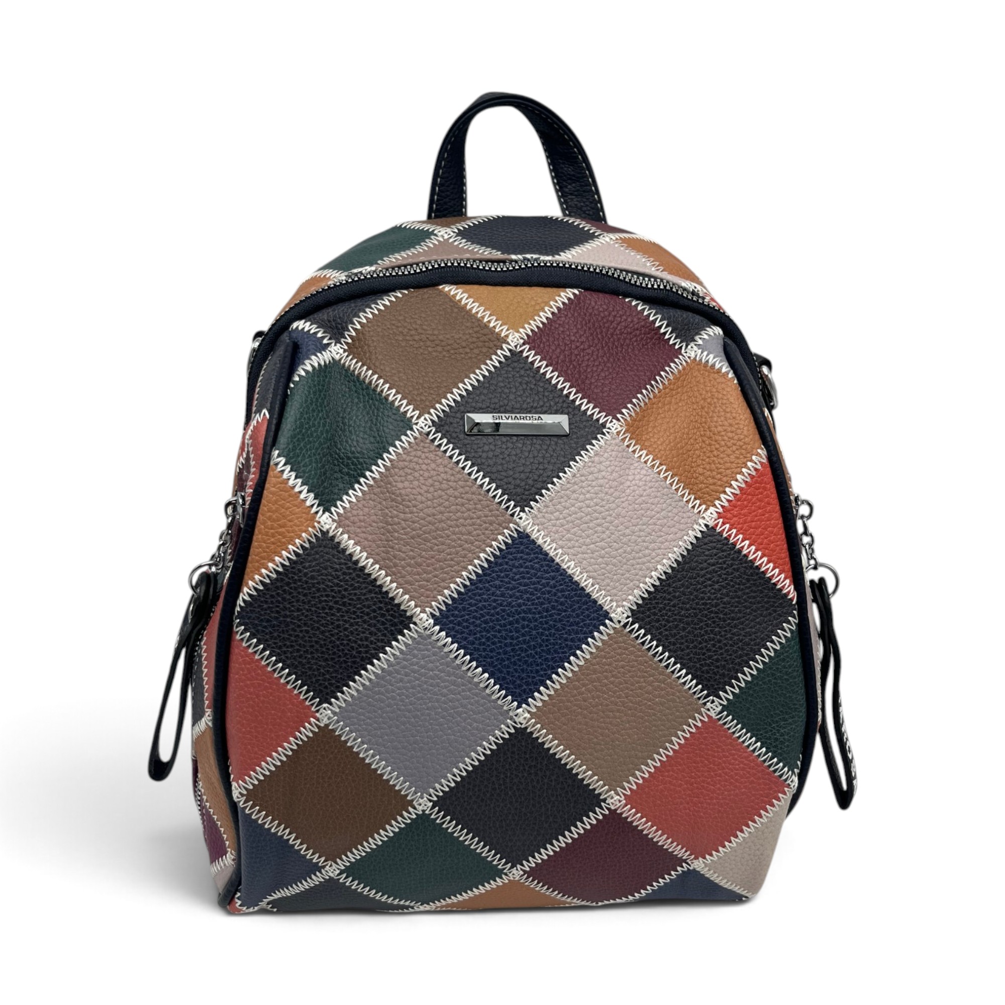 Rucsac Damă Silvia Rosa Bleumarin Multicolor – Model Geometric Patchwork, 32 × 24 × 10 cm Rucsac Damă Silvia Rosa Bleumarin Multicolor – Model Geometric Patchwork, 32 × 24 × 10 cm - imagine 2